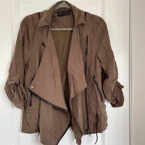 Blank NYC Tencel Moto Jacket Olive Green Brown Small